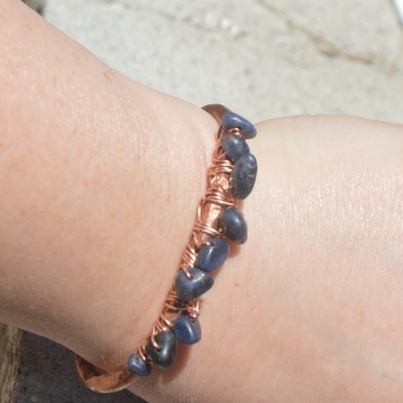 Blue Sapphire Copper Cuff Bracelet Artisan Reiki - Picture 7 of 8